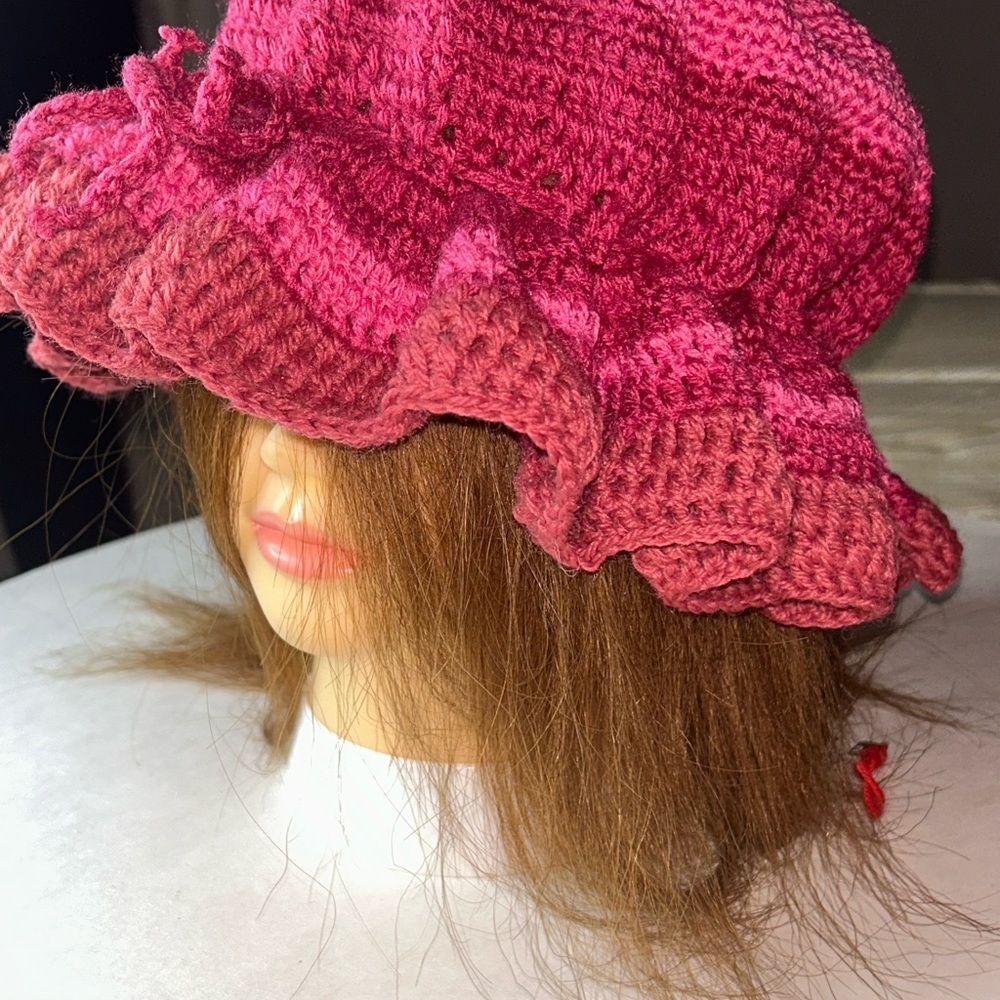 Pink Ruffled crochet Women's Hat - Picture 2 of 3